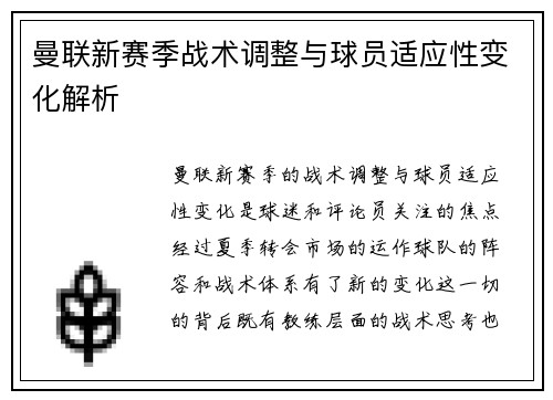曼联新赛季战术调整与球员适应性变化解析